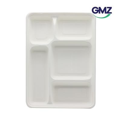  4 or 5 compartment sugarcane bagasse lunch tray with lid