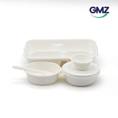 4 or 5 compartment sugarcane bagasse lunch tray with lid